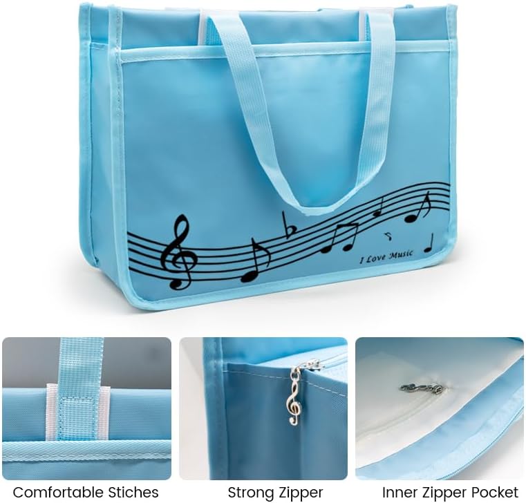 BestSounds Piano Bag, Zipper Waterproof Music Book Tote Bag Piano Accessories for Students Kids, Women, Gifts for Musicians (Blue Music) - Image 2